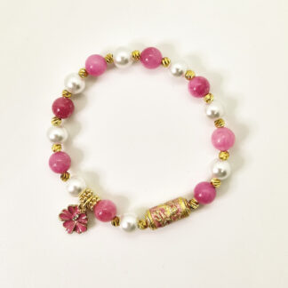 Armbåns med Cloisonné perl og emaljeblomst med zirkoria sten